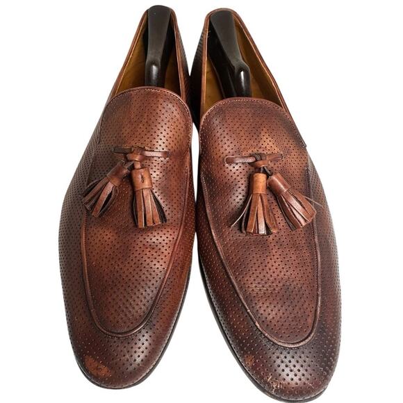 Magnanni Perforated Tassel Loafers Mens Sz 12 Brown Leather Spain SlipOn Preppy - Picture 2 of 16